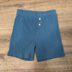 Ribbed Blue Kids Knit Shorts with Yellow Button Detail